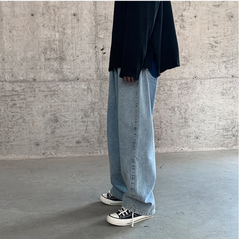 Korean Style Loose Wide Leg Jeans For Men Baggy De - Picture 3 of 6